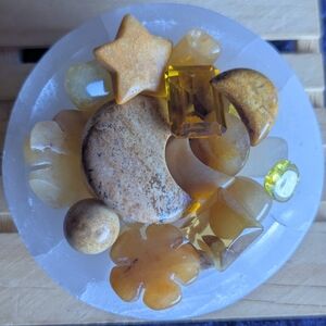 ⭐ Winter Solar GOLD Bowl ☪️ Citrine Jewel Agate FLowers ✨Topaz Aventurine Hearts